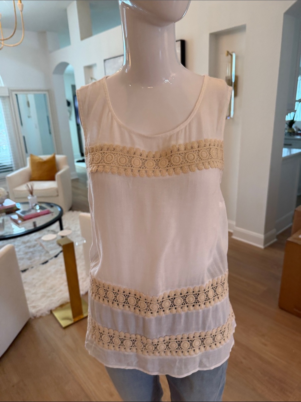 Merona Cream Crochet-Trim Sleeveless Tunic Top